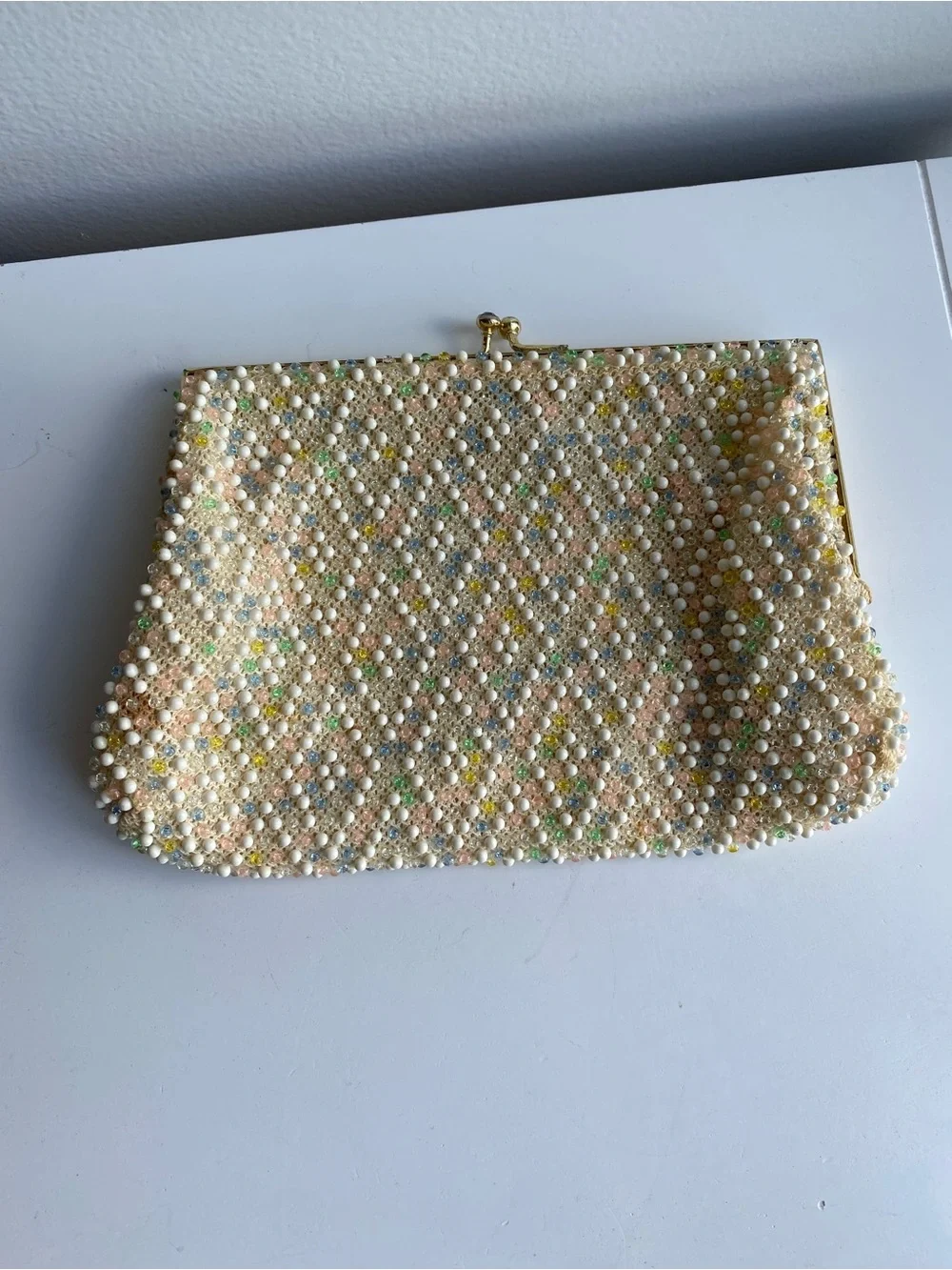 Vintage Corde Bead Purse - Beaded Pearl Accent Clutch - Picture 1 of 10